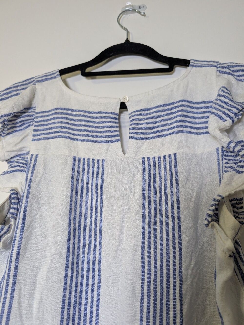 J. Crew Linen Blend Stripe Mini Dress 6 Coastal Cottagecore Blue White Resort - Picture 7 of 9